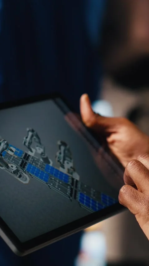 Vertical video Smart factory engineer designs robotic machines using CAD Stock Footage 306057584