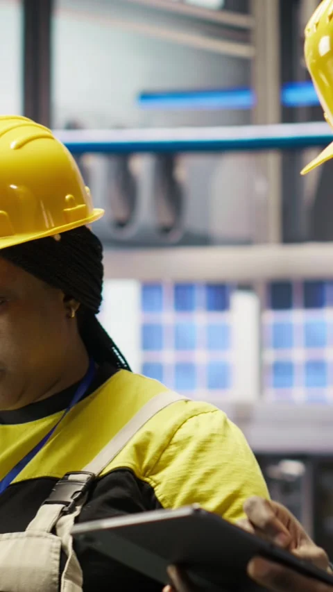 Vertical video Smart factory engineering team implement automated workflows Stock Footage 307068744
