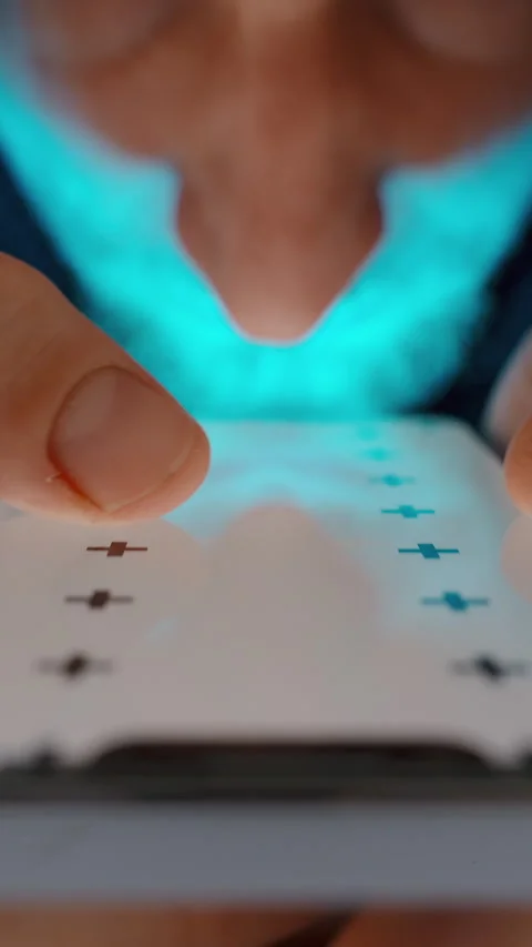 Vertical video. Smartphone with a White Screen Layout and Tracking Markers. A Ma Stock Footage 256954253