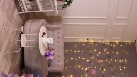 Vertical video, smooth camera movement, Christmas tree, decorations, sofa Stock Footage 255376026