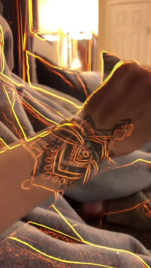 Vertical video of snapchat filter on wrist tattoo glowing Vídeo Stock 221383482