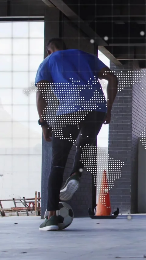 Vertical video: Soccer player tapping ball, doing sole rolls to train touch as 스톡 동영상 329934293