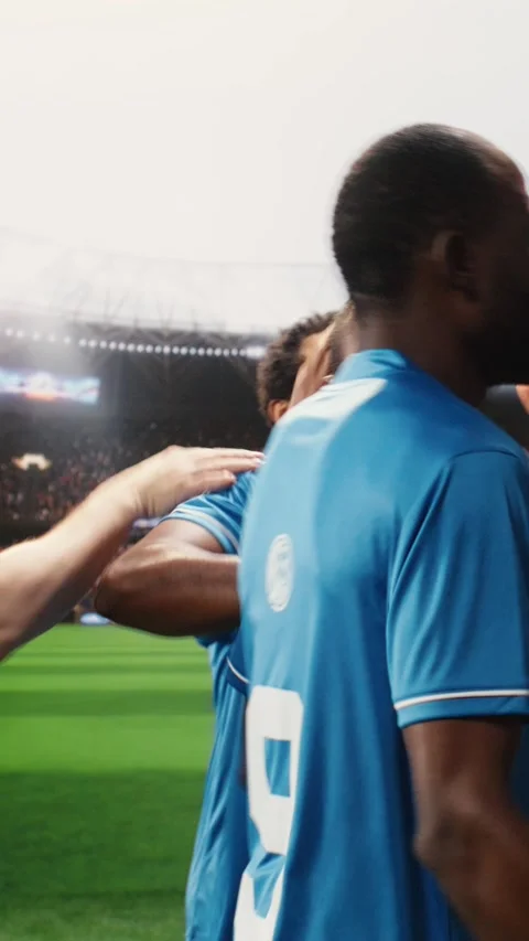 Vertical Video Soccer referee holding yellow card and red card after Stock Footage 338046872
