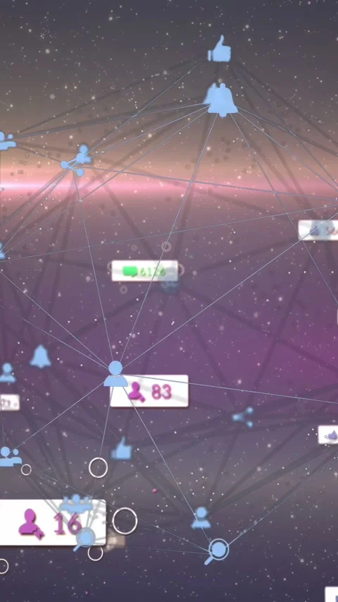 Vertical video: Social-network web showing cursor nearing node, badges pulsing Video stock 332546927