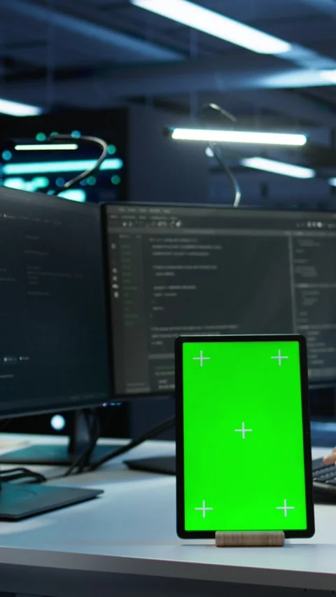 Vertical video Software developer in data center monitoring security threats Stock Footage 280609854
