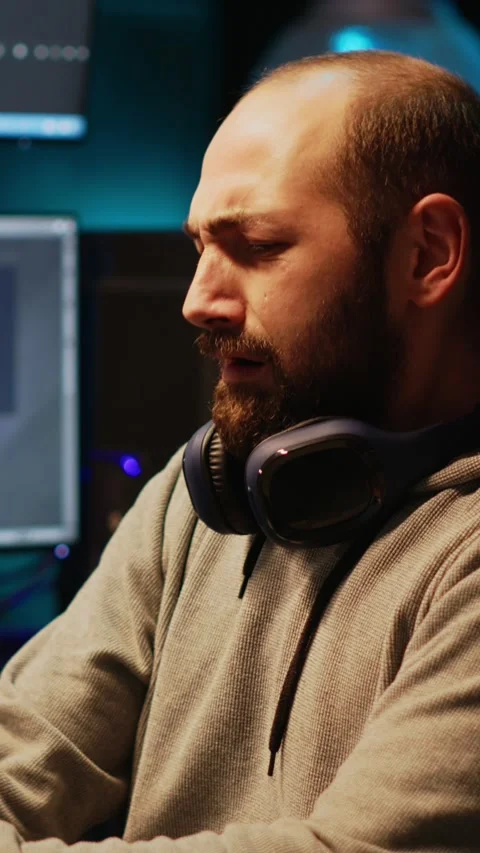 Vertical video: Software developer dealing with spinal discomfort Stock Footage 220335249