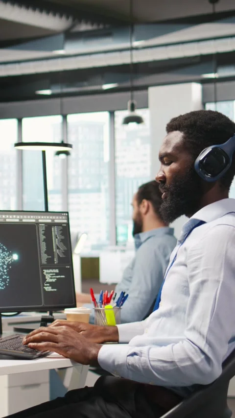 Vertical video Software developer testing generative AI machine learning Stock Footage 312768715