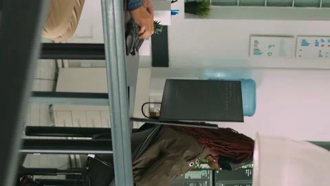 Vertical video: Software developer typing programming code on computer keyboard Stock Footage 220160223