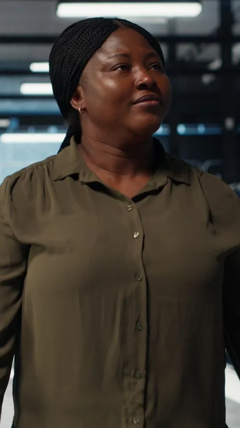 Vertical video Software developer walking in data center, checking hardware Stockbeeldmateriaal 316858668