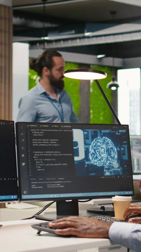 Vertical video Software developer writing code on PC, developing deep learning Stock Footage 312708637