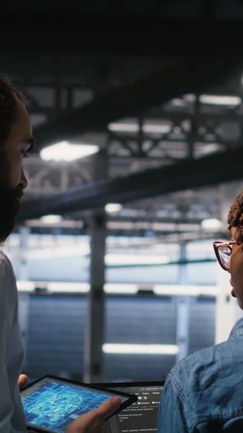 Vertical video Software developers in data center monitoring AI LLM Stock Footage 310777415