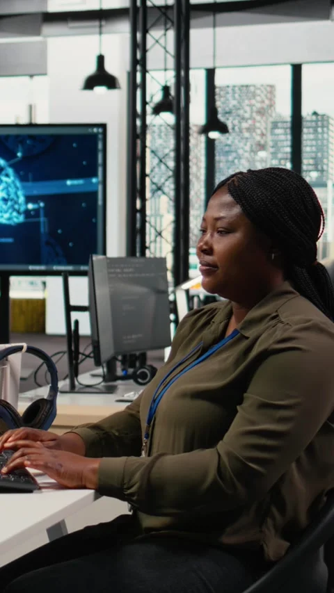 Vertical video Software developers doing brainstorming in office, using AI Stock Footage 323331611