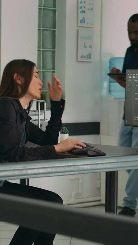 Vertical video: Software programer feeling stressed about writing code in front Stock Footage 218575213