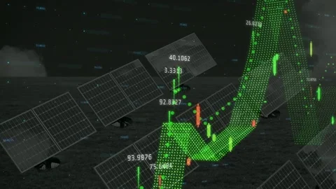 Vertical video: Solar panel array receiving feed, mapping output via rising Stock Footage 333901315