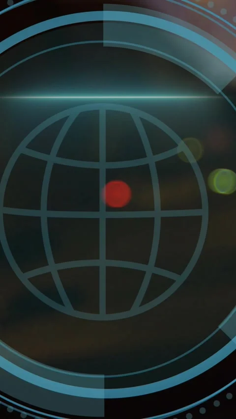 Vertical video: Sparking red dot driving HUD into Cyber Security globe on dark Stock Footage 332335566