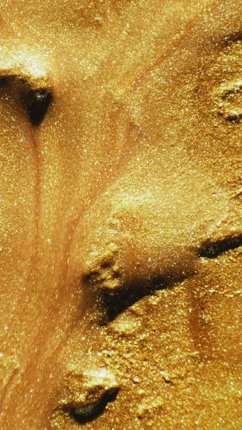 Vertical video sparkling ink fluid flow gold paint Stock Footage 231214061