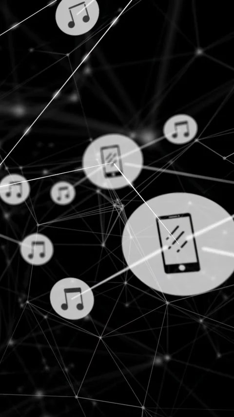 Vertical video: Spinning wire mesh forming markers, icons grouping toward phone Stock Footage 332984838