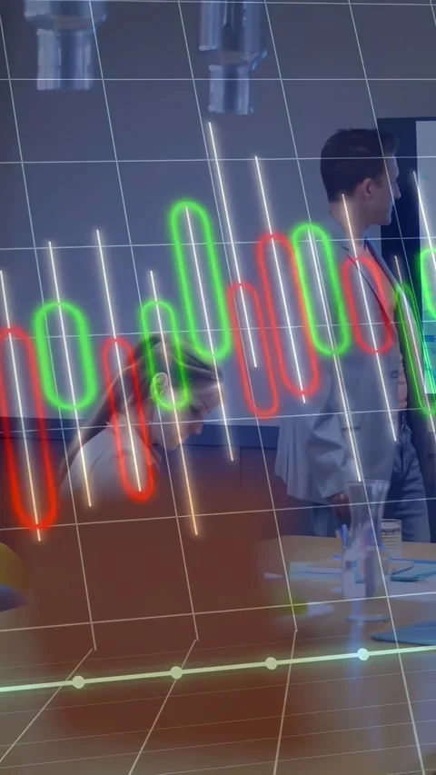 Vertical video: Standing man presenting at monitor and causing finance graph Stock Footage 334317312