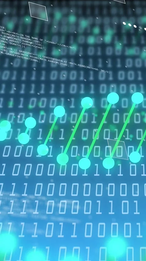 Vertical video: On start binary grid appearing node chain pulsing, sliding Stock Footage 334378371
