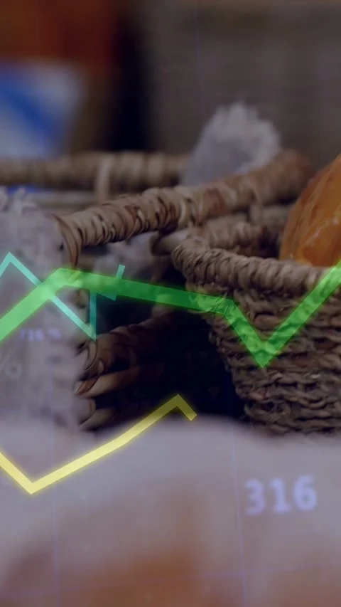 Vertical video: On start camera moving in, baskets with bread gaining line Stock Footage 340133222