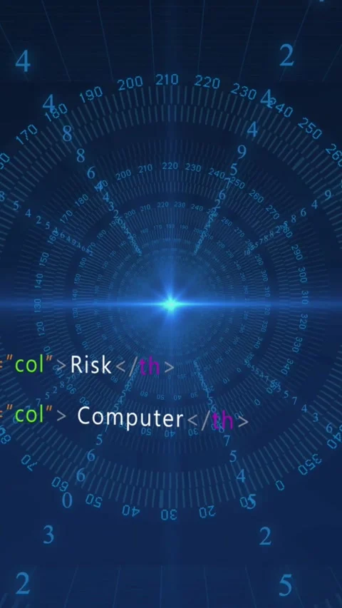 Vertical video: On start central HUD rotating, pulsing, scrolling security list Stock Footage 330195701