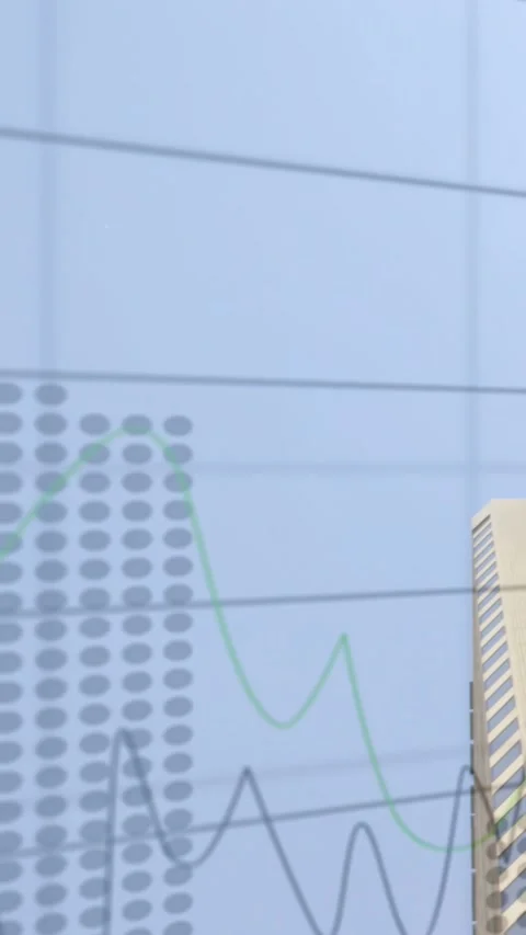 Vertical video: On start chart lines moving across grid sky, tower standing Stock Footage 328332103
