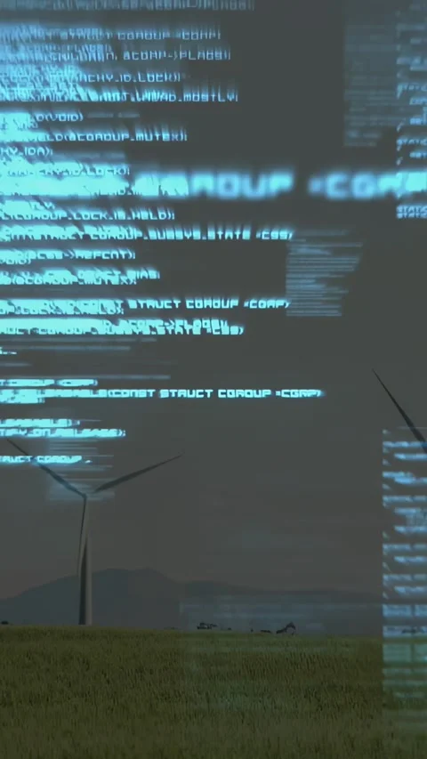 Vertical video: On start code overlay spreading over grassy plain, scanning wind Stock Footage 330430099