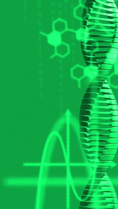 Vertical video: On start DNA helix pulsing, graph rising and aligning, hexes Stock Footage 329612897