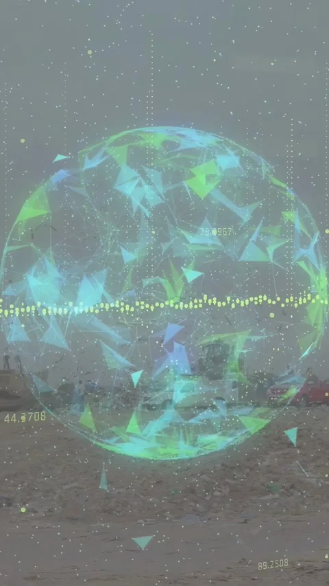 Vertical video: On start holo orb animating, polygons shifting, waveform pulsing Stock Footage 333953096