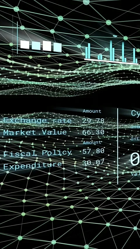 Vertical video: On start mesh and nodes rising, waves moving, metrics changing, Video stock 334792556