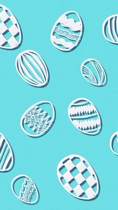 Vertical video: On start, patterned eggs drifting diagonal, creating turquoise Stock Footage 348374184