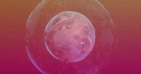 Vertical video: Starting digital globe rotating and pulsing with rings, node Stock Illustration