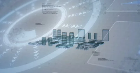 Vertical video: Starting play wireframe block rising forming chip growing Stock Footage 331227408