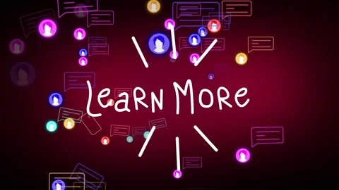 Vertical video: Starting white Learn More text centering on maroon, moving icons Stock Footage 331180682