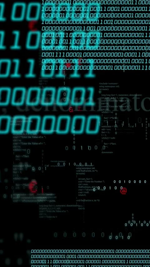 Vertical video: At startup cyan binary stream entering scaling scrolling forming Stock Footage 334378412