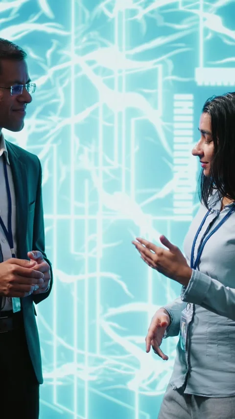 Vertical video Startup employees using artificial intelligence to look at data Stock Footage 278552485