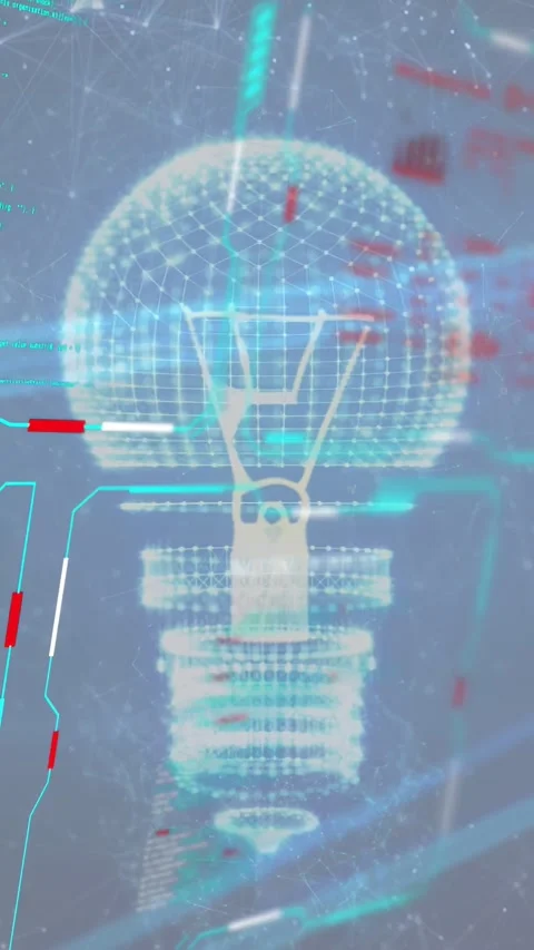 Vertical video: Startup pulse initiating holo bulb powering up, presenting HUD Stockbeeldmateriaal 334836742