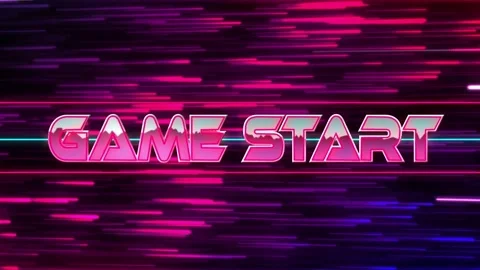 Vertical video: Startup wireframe text morphing into 3D GAME START over neon Stock Footage 332772487