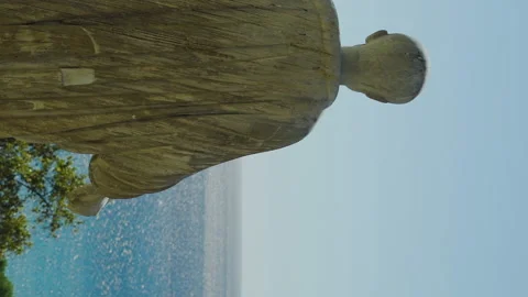 Vertical video of Statue of Augustus Caesar contemplating the mediterranean sea Video stock 140207761