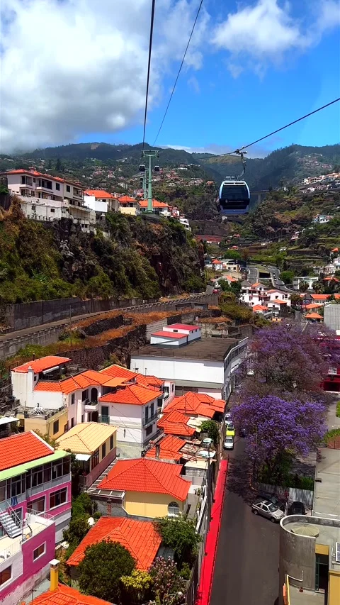 Vertical Video. Stories Format: Madeira Funchal cableway. View from cable car. Stock Footage 248994902