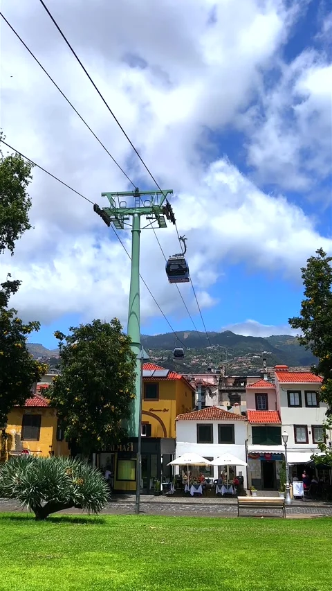Vertical Video. Stories Format: Madeira Funchal cableway. View of cable car. Stock Footage 248996448