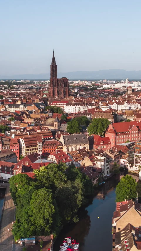 Vertical Video of Strasbourg, Bas-Rhin, France, Vertical Aerial View Shot Stock Footage 311029971