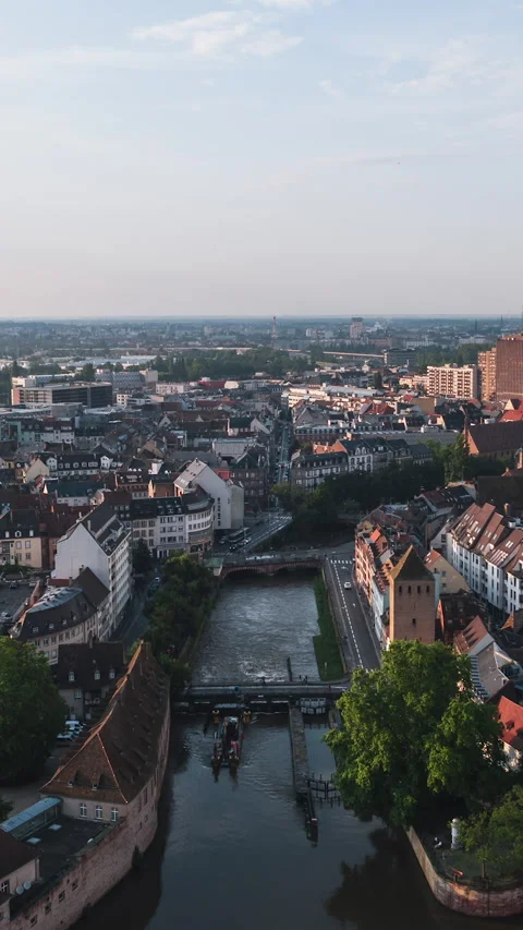 Vertical Video of Strasbourg, Bas-Rhin, France, Vertical Aerial View Shot Stock Footage 311101140