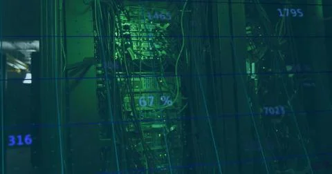 Vertical video: Streaming central server rack HUD after LEDs blinking in data Stock Photos