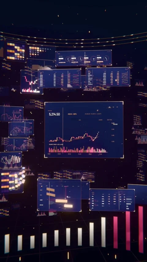 Vertical video: Streaming live data driving central chart rising in hub with 库存影片 348243965