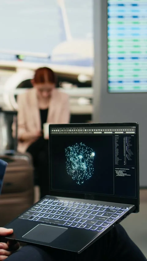 Vertical Video Stressed businessman using AI deep learning systems on laptop in Stock Footage 339665716