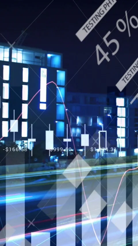 Vertical video: Striped mark appearing overlay animating candles lines labels Stock Footage 330655835