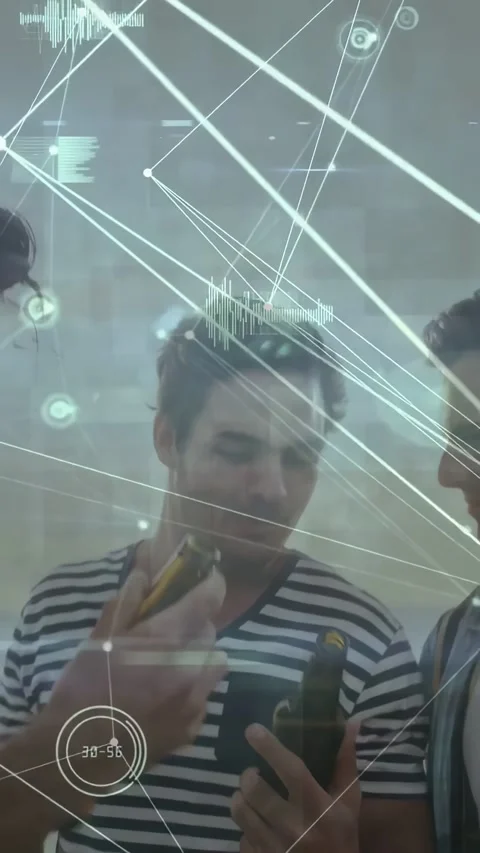 Vertical video: Striped shirt man starting toast, drinking and cheering, tech Stock Footage 334544553