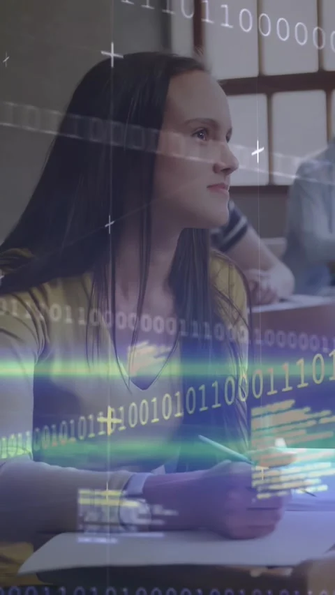 Vertical video: Student after class prompt taking notes pencil hovering over pad Stock Footage 331270959