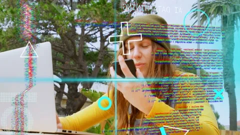 Vertical video: Student reaching phone, typing laptop, speaking into phone, Stock Footage 333575010
